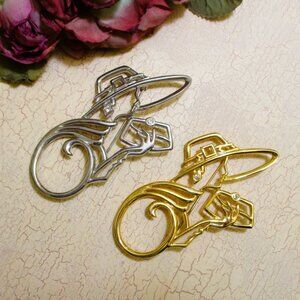 VINTAGE Female Figural Brooch Set: Gold & Silver Plate Female Faces Jewelry